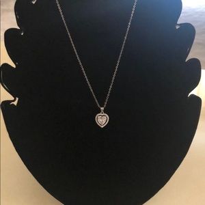 Silver tone heart simulated diamond necklace